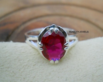 Anillo de rubí, anillo para mujer, plata de ley 925, piedra preciosa roja, piedra de nacimiento de julio, regalo para ella.