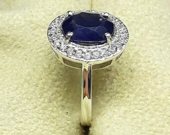 Oval Blue Sapphire Ring: Sterling Silver Birthstone Ring, Fine Jewelry