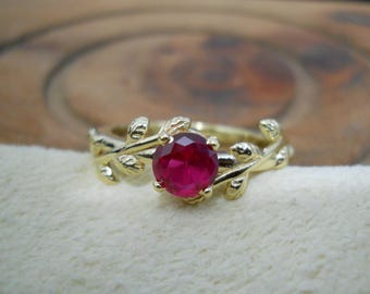 Silver Leaves Ruby Ring: 925 Sterling Silver, Handmade Gemstone