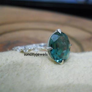 Peacock Green Sapphire Ring: 3.10 Carat Oval, Sterling Silver