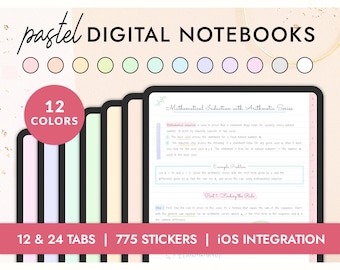 Pastel Digital Notebooks with Tabs | GoodNotes Notability iPad Notebooks for Students | Lined, Cornell, Study, Planner Templates | 12 Colors