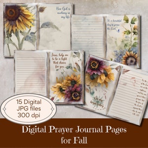Páginas del diario de oración digital para el otoño, páginas del diario con temas de otoño, devociones de oración cristiana