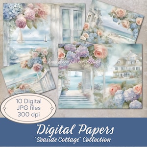 Papiers numériques Seaside Cottage, téléchargement numérique, imprimables pour le scrapbooking, journal indésirable, collage, éphémères, idée/mood board, travaux manuels en papier