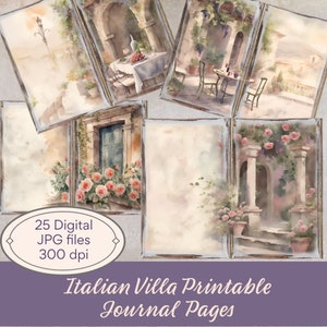 Páginas imprimibles para diario basura, villa italiana, descarga digital, 25 imágenes JPG, diario, scrapbooking, efímeras, collage, manualidades con papel digital