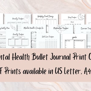 50 pg Mental Health / Self Care / Wellness Bullet Journal PDF Printables 50 Pages