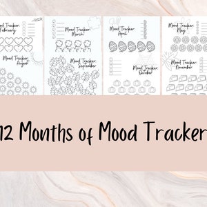 K&ouml;nnte beinhalten: Ein Satz von 12 druckbaren Stimmungs-Trackern f&uuml;r jeden Monat des Jahres. Jeder Tracker hat ein anderes Design, wie z. B. F&auml;ustlinge f&uuml;r Januar, Herzen f&uuml;r Februar und Schneeflocken f&uuml;r Dezember.