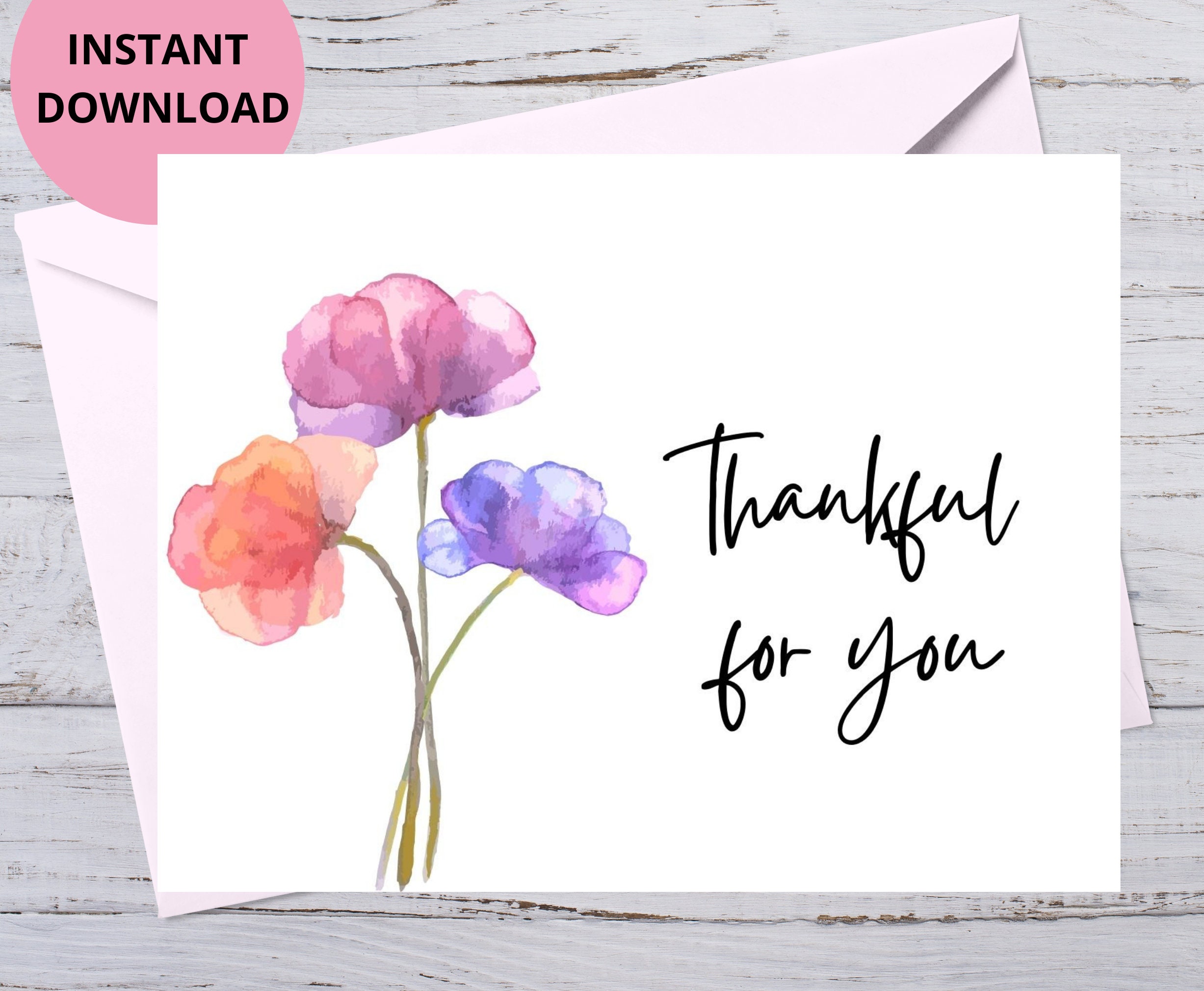 Thankful for You Card, Thank You Card, Printable Thank You Card ...