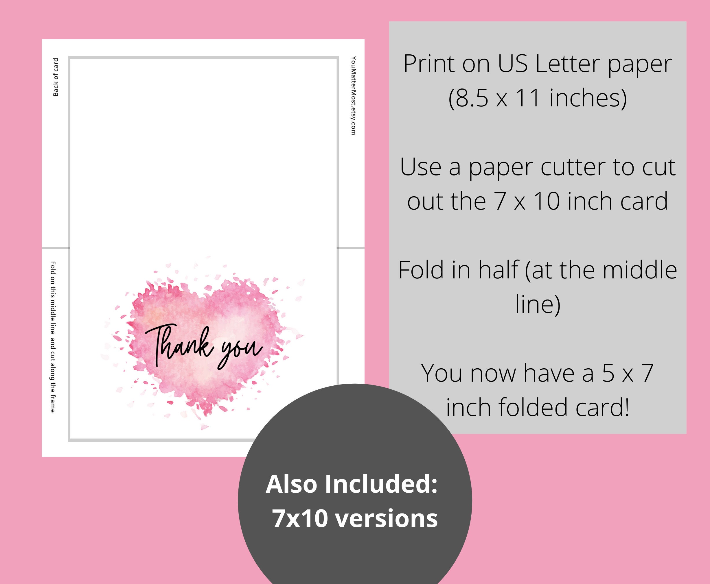 Thank You Card Printable, Printable Thank You Card Digital Download