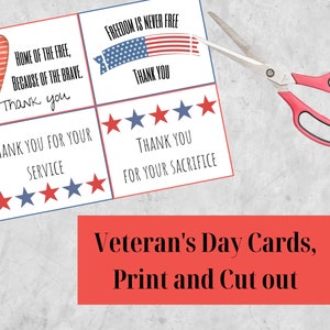 Veteranendagkaarten, kleine daad van vriendelijkheidskaarten, patriottische hand-outkaarten, Amerikaans, vrijheid, veteraan, afdruk, digitale download