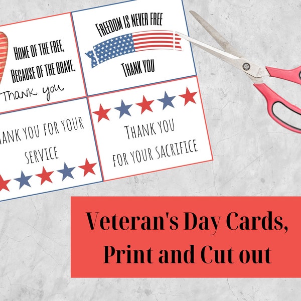 Veteran's Day Cards, Small Act of Kindness Cards, Patriotic Handout cards, American, Freedom, Veteran, Print Out, Digital Download