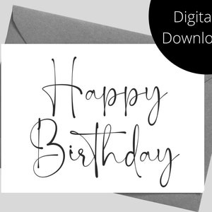 Gelukkige verjaardagskaart, eenvoudige verjaardagskaart, afdrukbare verjaardagskaart, digitale download