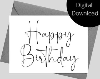 Happy birthday card, simple birthday card, printable birthday card, digital download