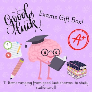 Good Luck In Exams Gift Box, A Levels, GCSE&#39;s, SAT&#39;s, University, Good Luck Gift, Letter Box Friendly Gift, Study Stationary, Good Luck.