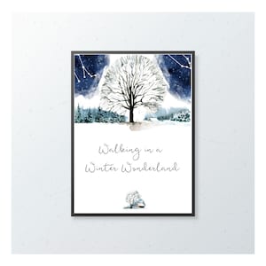 Impresión de invierno de Navidad, caminando en un país de las maravillas de invierno, arte de pared, impresión de pared característica, decoración de Navidad, A4, A5