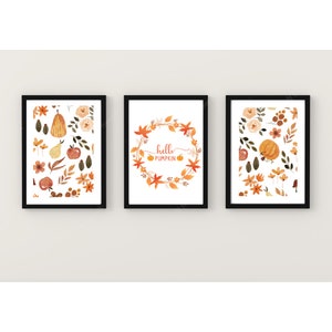 Autumn Print Set, Hello Pumpkin, Home Decor, Wall Art, Feature Wall Print, Seasonal Prints, A4, A5, A6