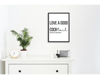 Lámina con cita divertida sobre cócteles, arte minimalista para bar en casa (A4, A5, A6)