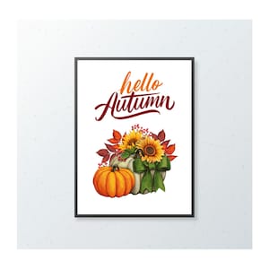 Autumn Print, Hello Autumn Pumpkins, Home Decor, Wall Art, Feature Wall, Gift Idea, A4, A5, A6