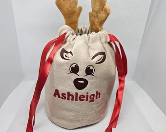 Personalized Reindeer Gift Bag, Soft Faux Fur Christmas Sack