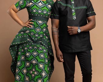 Green African Matching Couple Outfits: Custom Made Attire