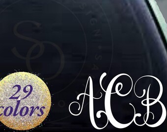 Glitter Custom Monogram Car Window Decal, Personalized Vine Script Decal, Monogram Decal, Car Decal Monogram Stickers, Water Bottle, Journal