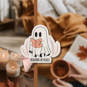 Adesivo fantasma carino "Leggere in pace", adesivo fantasma che legge, adesivo fantasma estetico