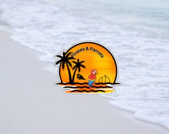 Sunset Pirates and Parrots, Jimmy Buffett Inspired Vinyl Decal, Parrothead Sticker Keep the Party Going Fins to the Left Fins to the Right