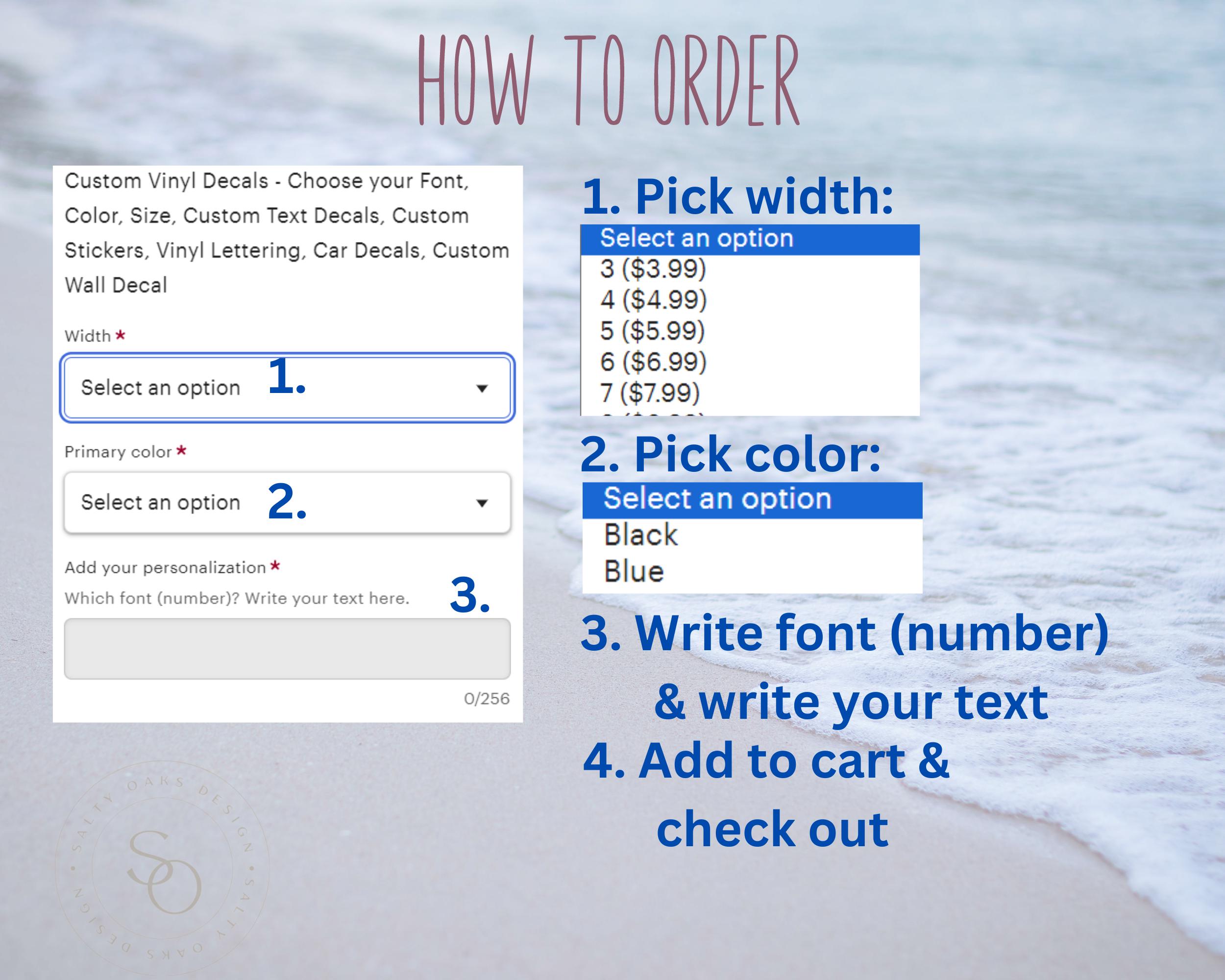 Custom Vinyl Decals - Choose Your Font, Color, Size, Custom Text Decals ...