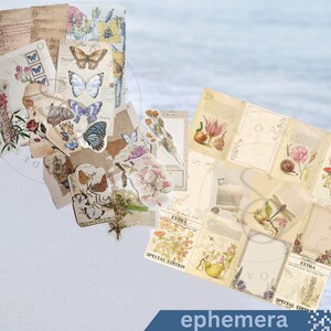 Vintage natuur Ephemera, dagboek, plakboek, bloemen, vlinder, paddestoel, stickers, Die Cuts, Cottage Core, Shabby Chic versieringen
