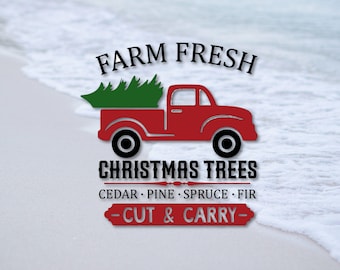 Adesivo in vinile con alberi di Natale freschi di fattoria - Adesivo natalizio per camion rosso
