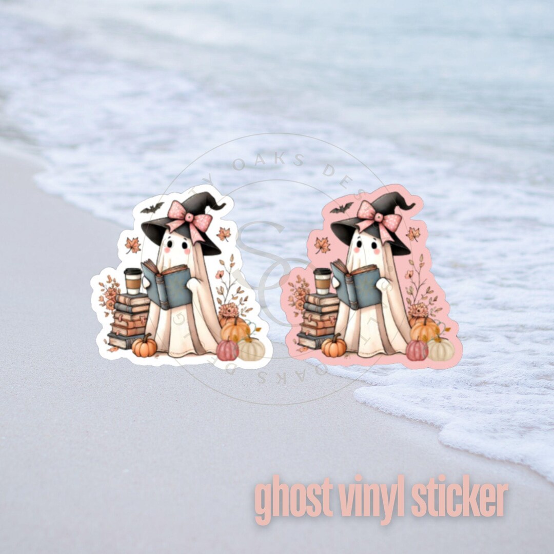 Ghost Reading Books Sticker, Bookish Sticker, Halloween Ghost Sticker ...
