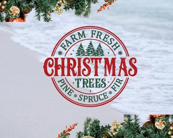 Decalcomania per alberi di Natale freschi di fattoria – Monogramma cerchio natalizio – Pino, abete rosso, abete – Adesivo in vinile per finestre e pareti