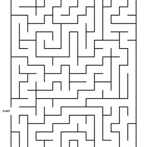 May include: A black and white maze puzzle with the words "START" and "FINISH" at opposite ends. The text "Level: EASY | Page #9" is at the top. The maze is a series of interconnected paths.