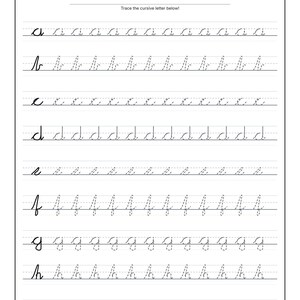 Cursive Tracing Worksheets Lowercase A to Z, Dashed & Light Line Penmanship, US Letter A4 A5 Printable PDF Bundle