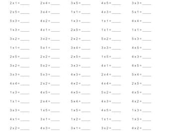 30 Printable Multiplication Worksheets, Fill in the Blanks - Single Digit Multiplication (Numbers 1 – 12), Maths Drills, Answers Included