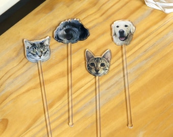 Acrylic printing Custom Pet Drink Stir Stick, Personalized Dog Cat Drink Stir Stick, Watercolor Acrylic Cocktail Stirrers, Wedding Swizzle