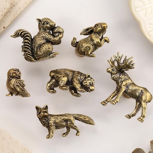 Antique woodland animals Drawer Knob, Brass rabbit Cabinet Knob, nursery drawer decor, fox Cupboard Pull, Furniture Cabinet Hardware
