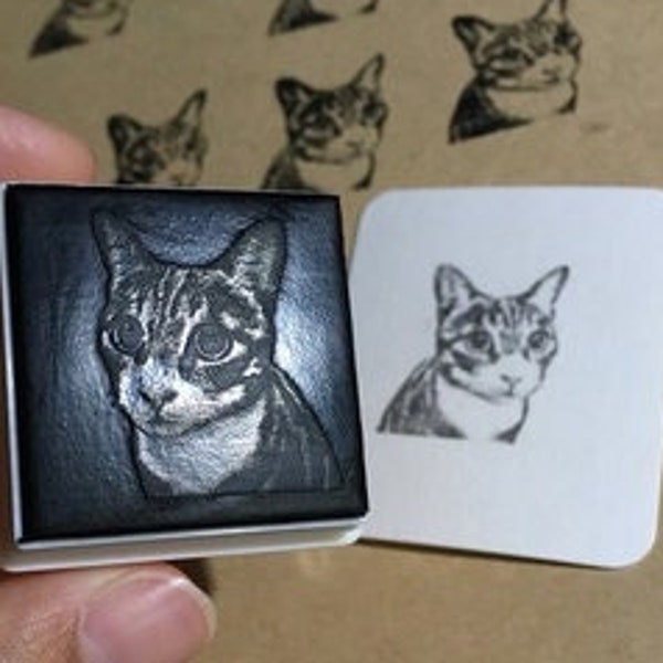 Timbre d'encre personnalisé de portrait de chat, timbre personnalisé de portrait de chien de chat, timbre d'animal familier, timbre de visage, personnalisé, cadeau pour l'amant de chat