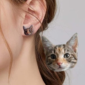 Custom Pet Portrait earrings, Personalized  Cat Dog Portrait earrings, Pet Face earrings, Gift for cat lover, Handmade pet earrings
