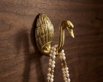 Gancho de cisne de latón macizo dorado, gancho de pared decorativo moderno dorado para bolsos.