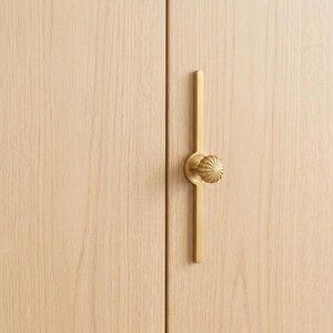 Solid Brass Knobs with back plate, long Gold Dresser Knob, pumpkin Cabinet Pull, unique drawer handle image 5