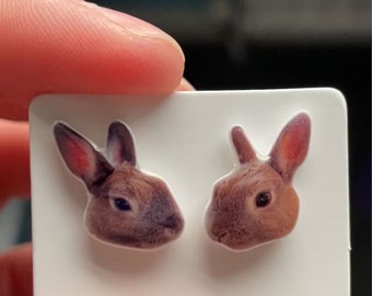 Custom Bunny Portrait earrings, Personalized  Rabbit Portrait earrings, Pet Face earrings, Gift for cat lover, Handmade pet earrings