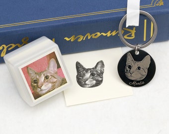 Custom Pet Portrait keychain,Personalized Cat Dog Portrait keychain, Pet keychain, Face keychain, Customized, , Gift for cat lover