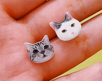 Orecchini personalizzati per ritratti di animali domestici, orecchini personalizzati per ritratti di cani di gatto, orecchini per volti di animali domestici, regalo per gli amanti dei gatti, orecchini per animali domestici fatti a mano