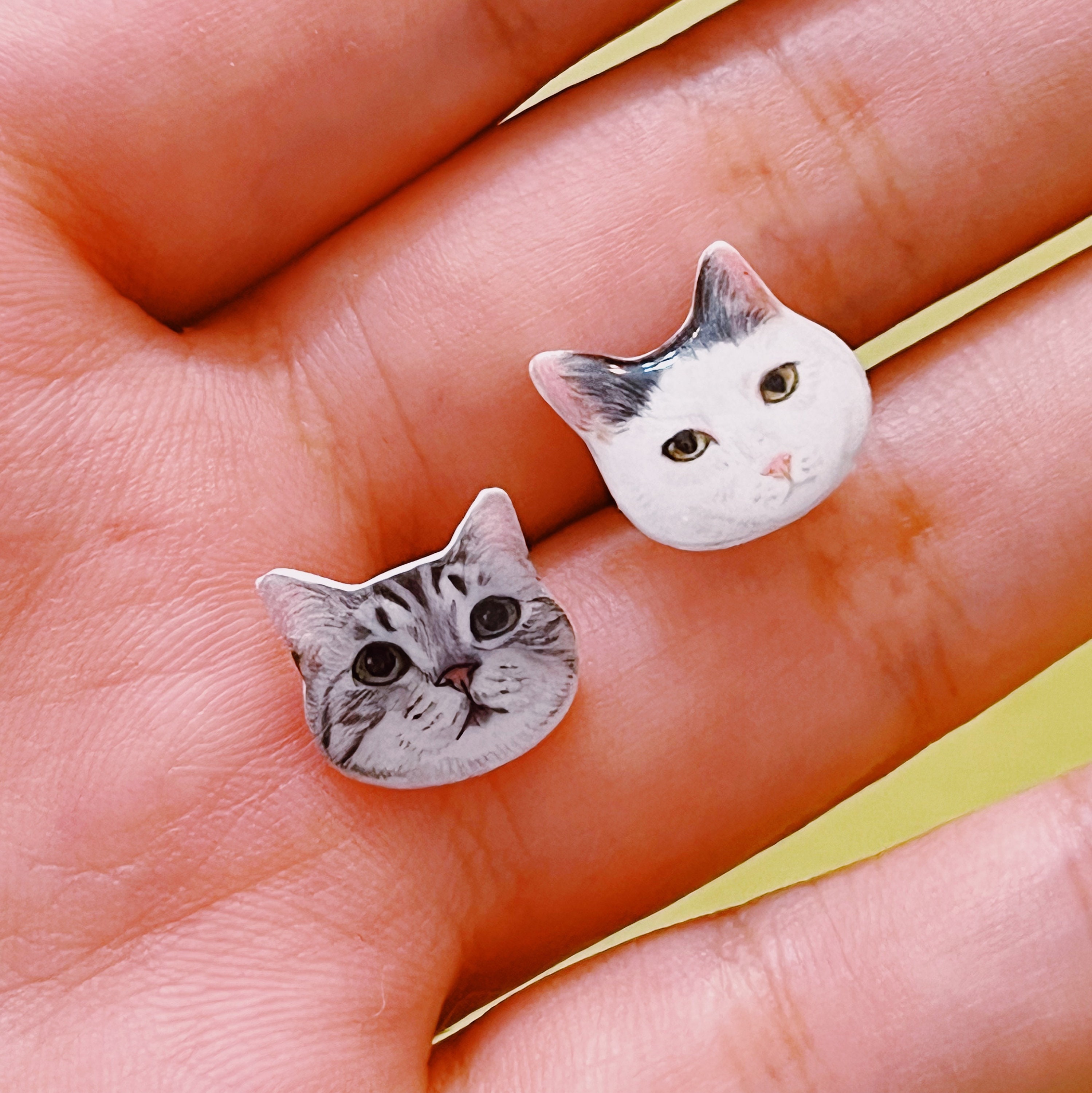 Custom Pet Portrait earrings and ring, Personalized Handmade Cat Dog Portrait earrings, Pet Face earrings, Artwork gift for her