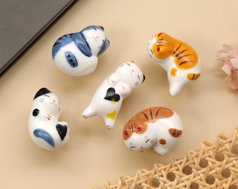 Ceramic orange cat drawer knob,  Heart cat kid room cabinet knob, dresser pulls, cloest pulls, door hardware