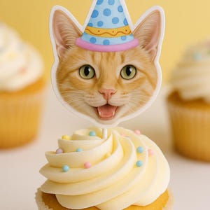 Custom cat Photo Cupcake Toppers, Personalize pet face Topper, Personalize puppy Cupcake Topper, pet Birthday Party Topper, Puppy Party
