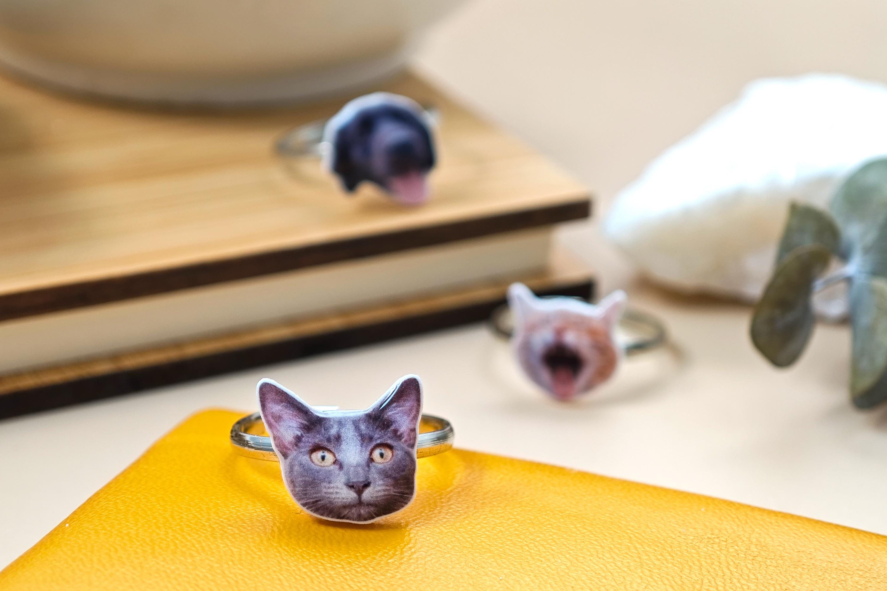 Custom Pet Portrait earrings and ring, Personalized Handmade Cat Dog Portrait earrings, Pet Face earrings, Artwork gift for her