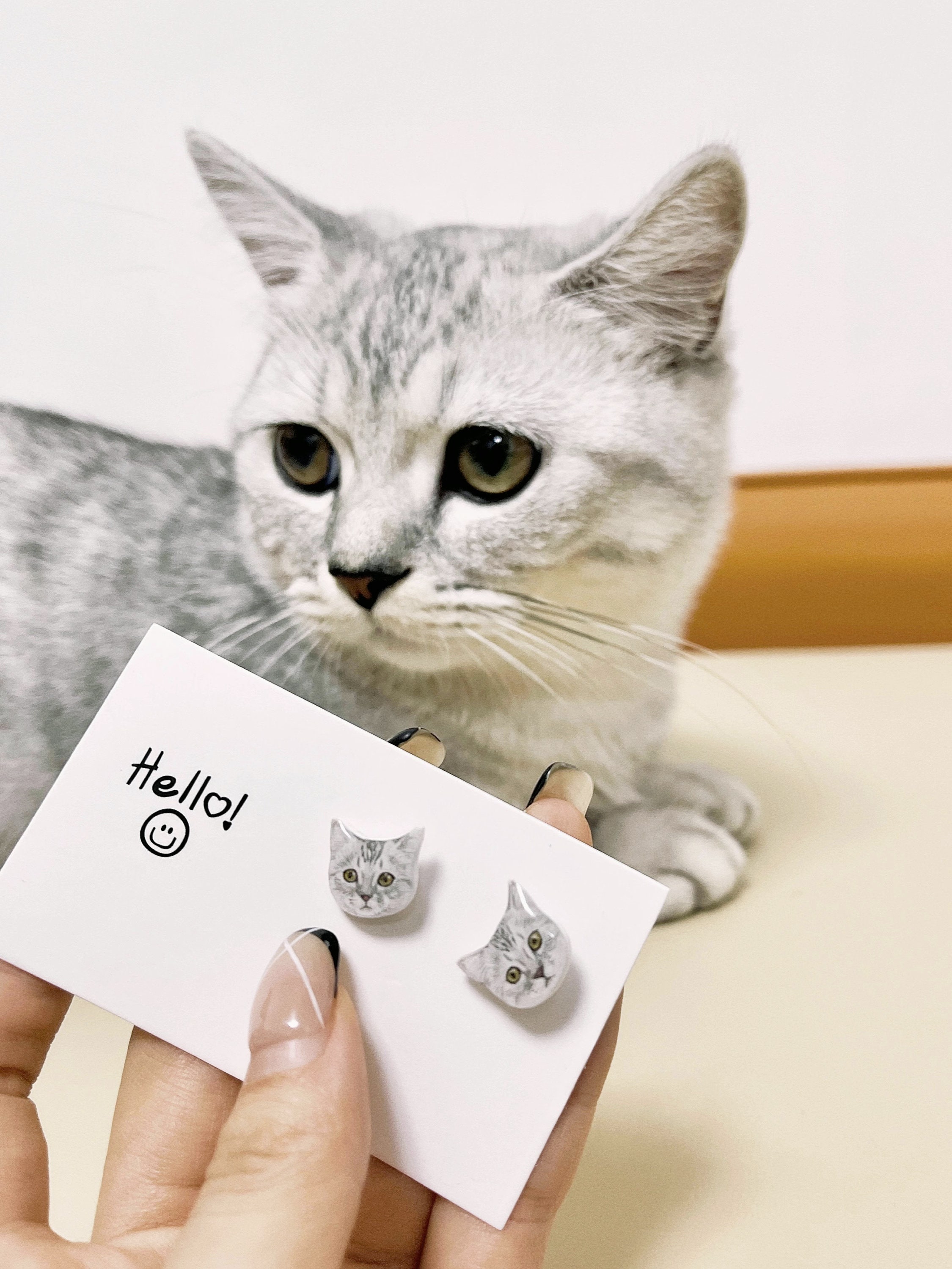 Custom Pet Portrait earrings and ring, Personalized Handmade Cat Dog Portrait earrings, Pet Face earrings, Artwork gift for her