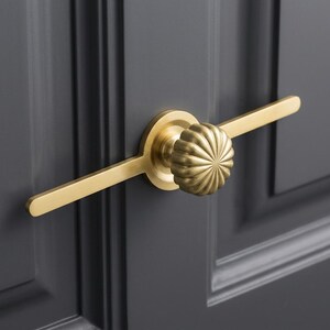 Solid Brass Knobs with back plate, long Gold Dresser Knob, pumpkin Cabinet Pull, unique drawer handle image 6