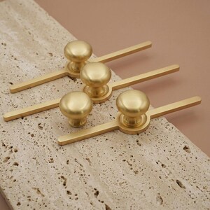 Solid Brass Knobs with back plate, long Gold Dresser Knob, pumpkin Cabinet Pull, unique drawer handle